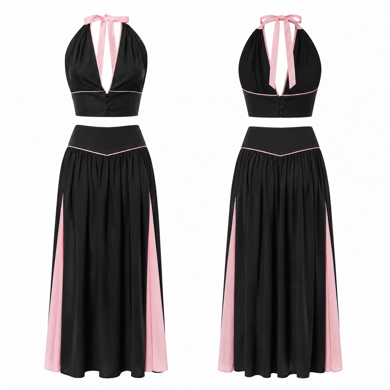 Black and Pink Athletic-Style Knit Polo Shirt