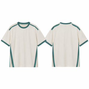 White and Teal Classic Fit Cotton T-Shirt