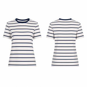 Navy and White Classic Fit Crew Neck Top