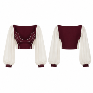 White and Burgundy Striped Crew Neck Top
