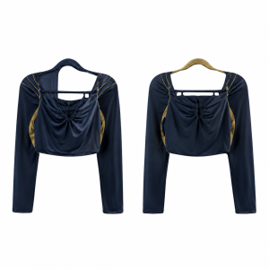 Navy and Gold Trim Long-Sleeve Knit Top