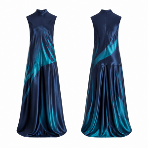 Navy and Turquoise Floral Print Maxi Dress