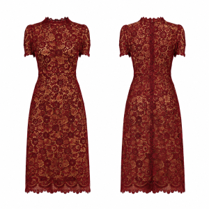 Maroon and Gold Printed Shift Dress