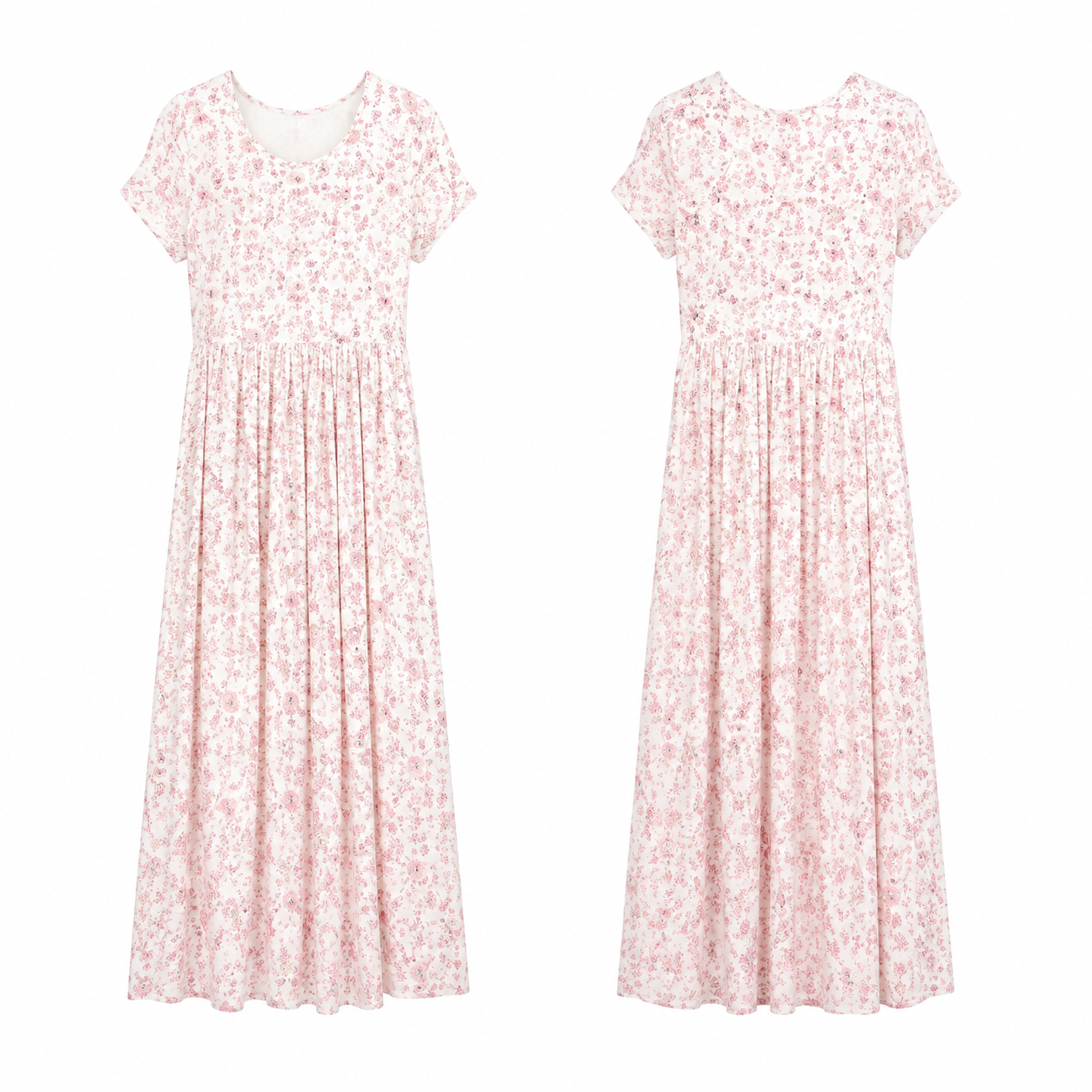 White and Pink Floral Wrap Dress