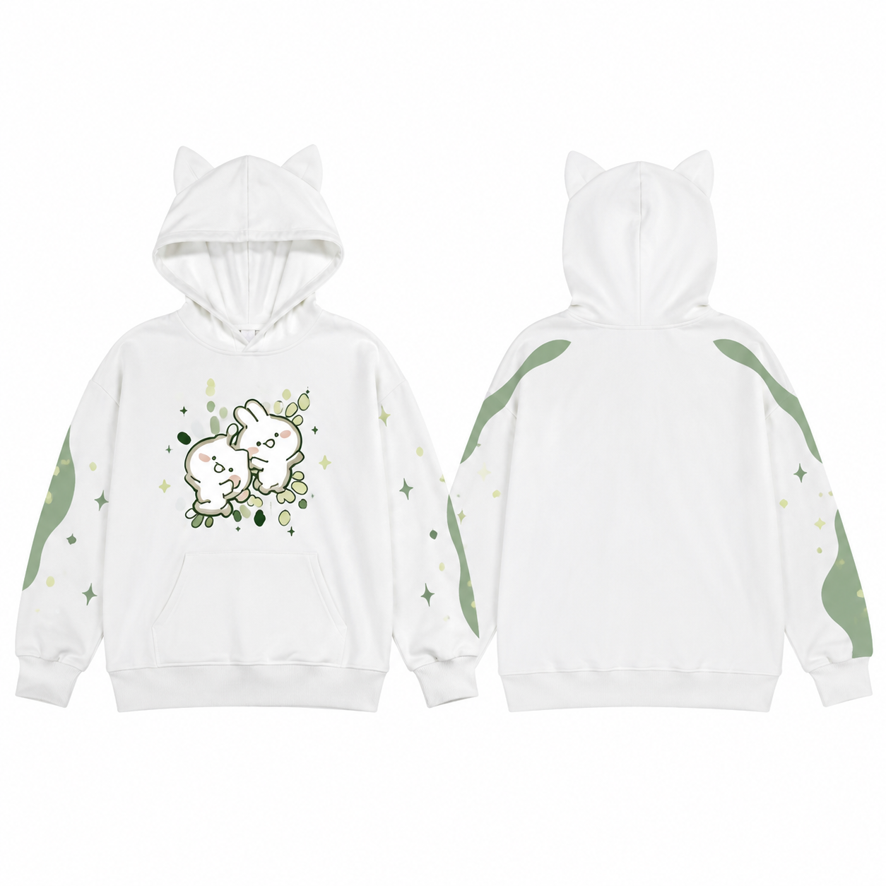 Men's White-Green Sports Sweater