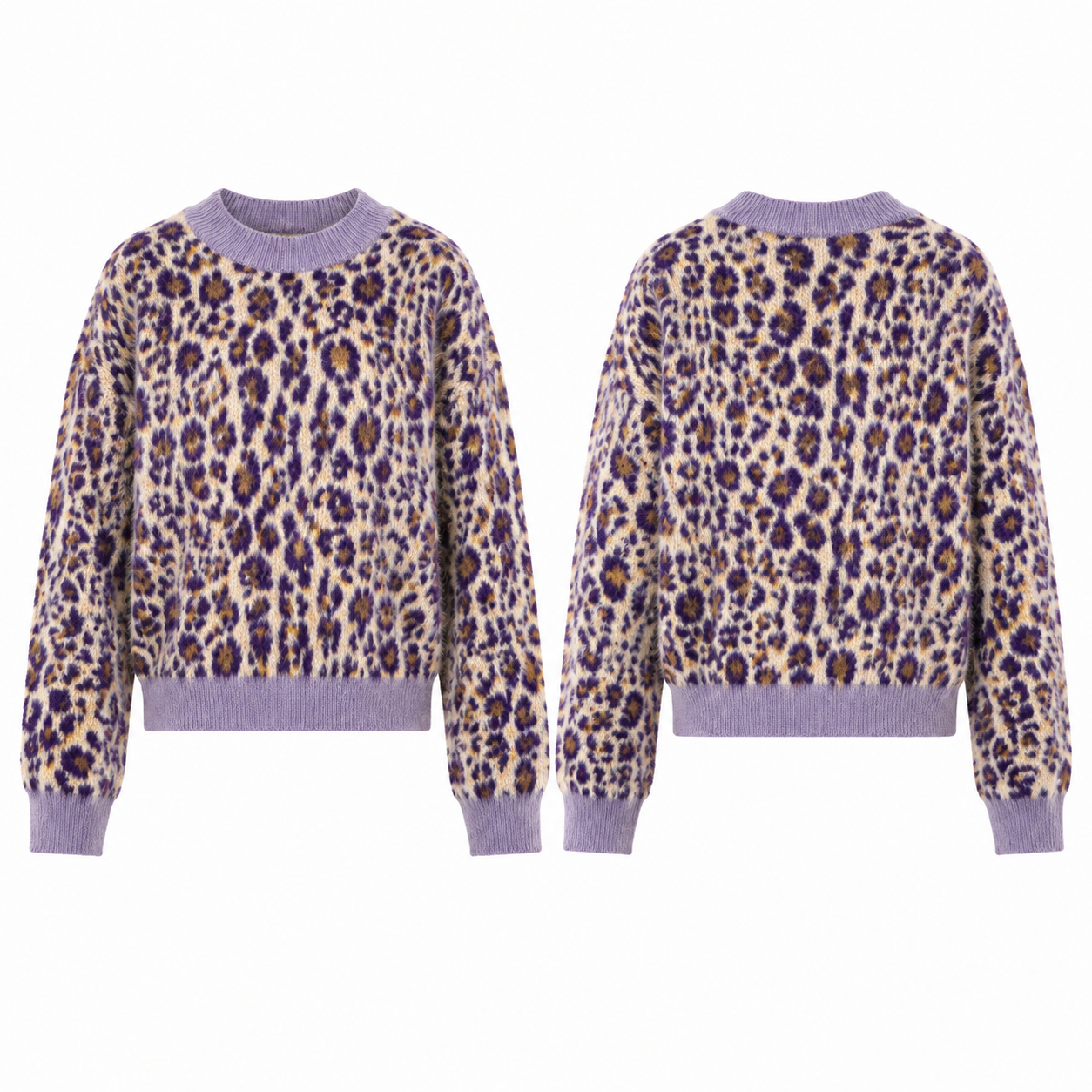 Purple-Gold Jacquard Knit Sweater