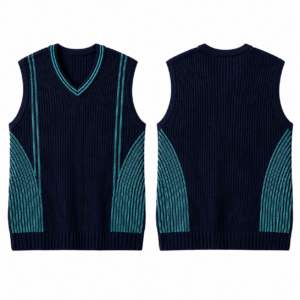 Navy-Turquoise Jacquard Knit Sweater
