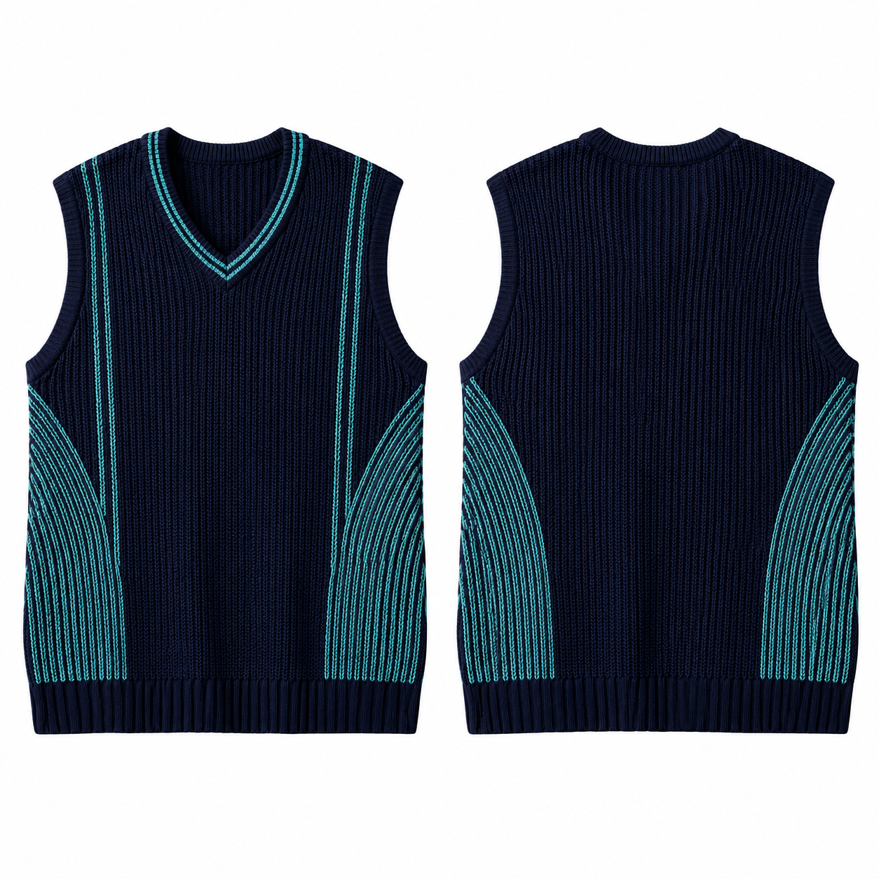 Navy-Turquoise Jacquard Knit Sweater